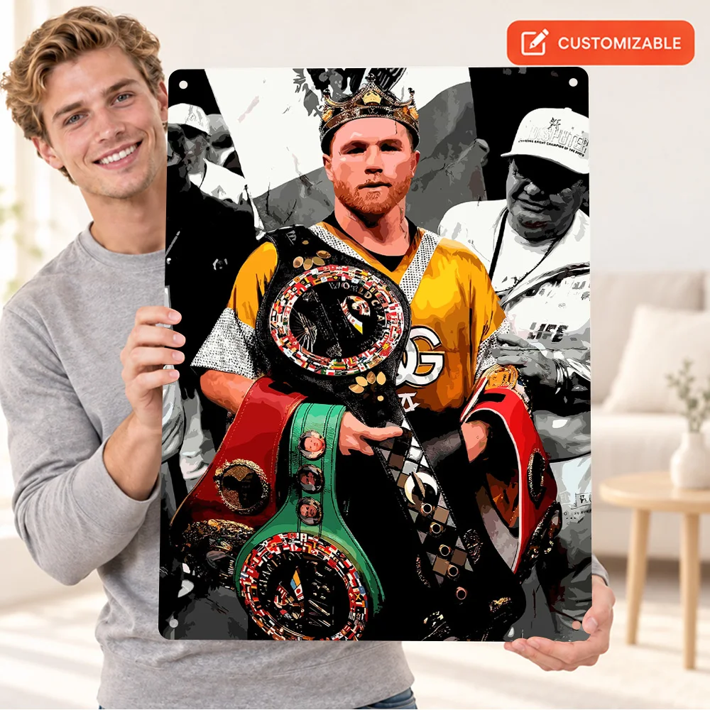 Canelo Alvarez Boxing Champion Textured Metal Poster Personalized Aluminum Sign Selective Color Photo Wall Art For Sports Lounge