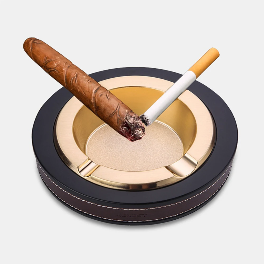 

Genuine Leather Ashtray Metal Top Grade Cigar Ashtray Luxury Desktop Smoking Accessories