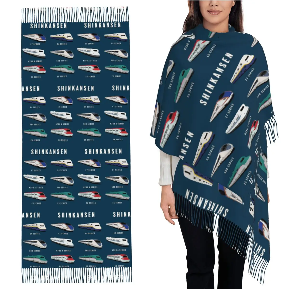 

Japanese Shinkansen Bullet Trains Scarf Tassel Scarves Women Soft Warm Shawls and Wraps Large Fall Winter Shawl Wrap
