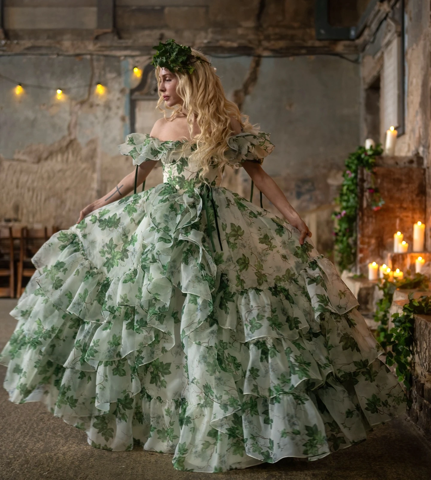 Fora do ombro impressão malha maxi vestido romântico princesa floral impressão vestido de baile vintage em camadas organza longo vestidos de baile