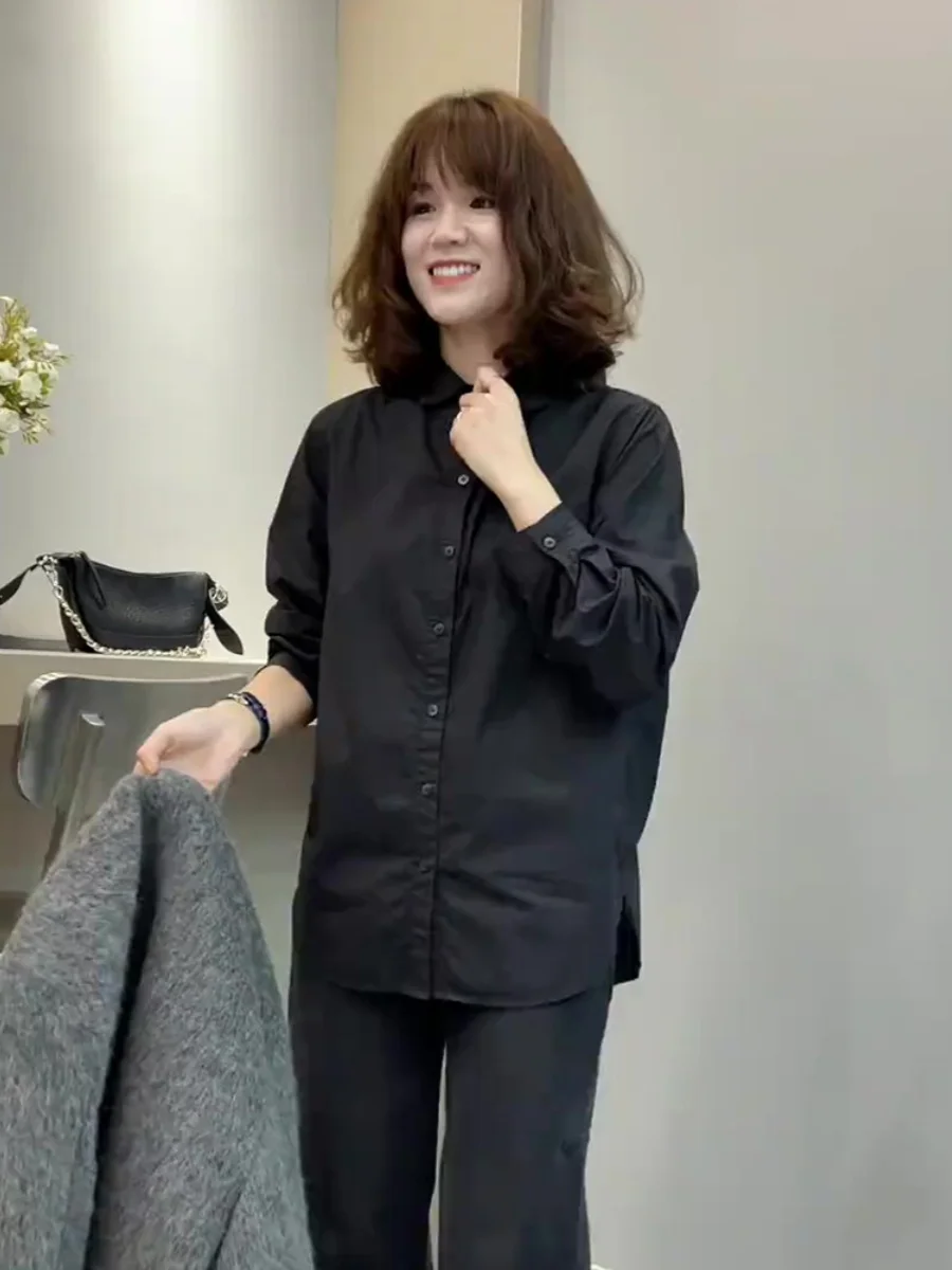 عارضة Bla Long Sve المرأة irt ملابس داخلية طبقات Sle Commute Faion مادة البوليستر النسخة الكورية تصميم زر #2