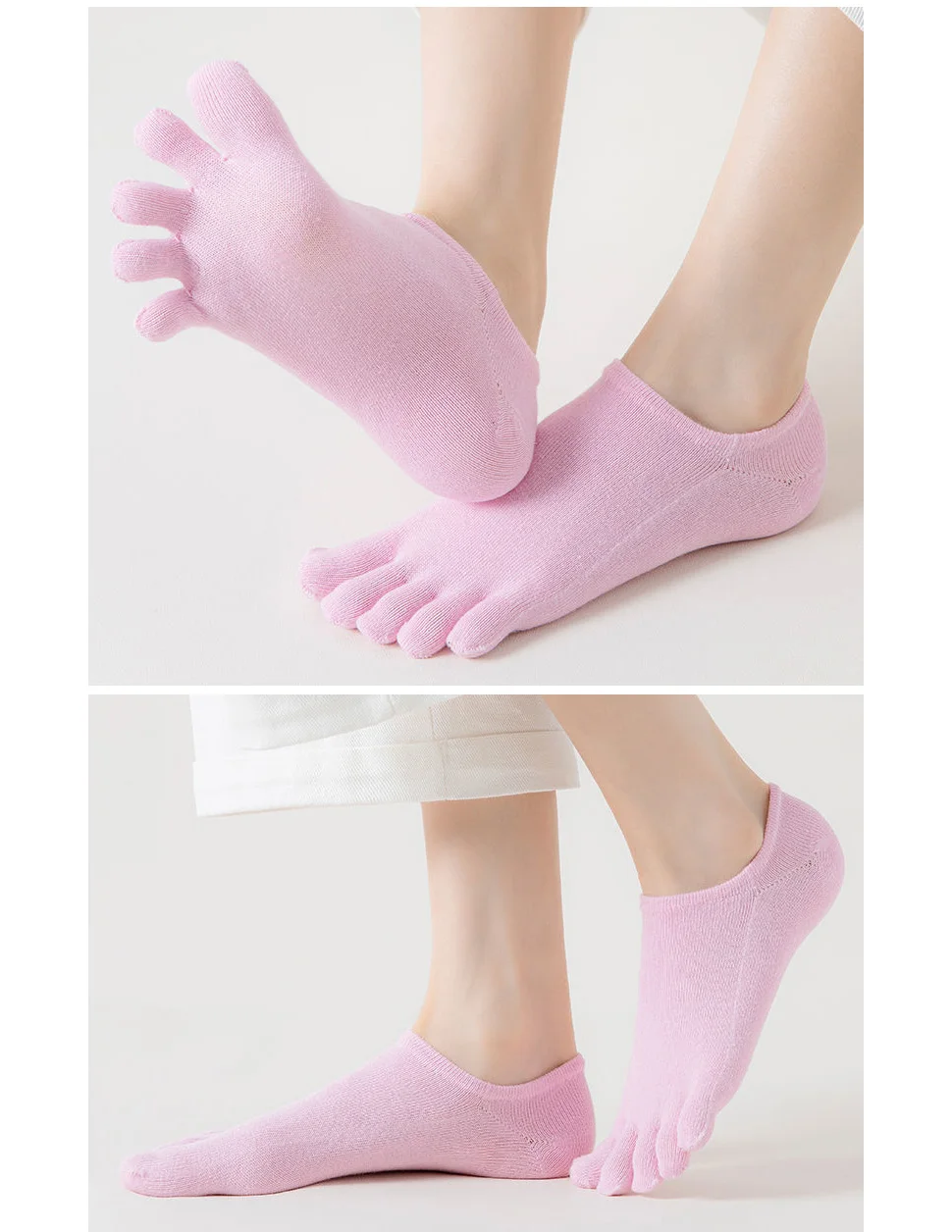 5 Paar Sommer unsichtbare Zehen socken Frau Mädchen Baumwolle dünne feste weiche flache Mund atmungsaktive Deodorant No Show 5 Fingers ocken – Detail 6