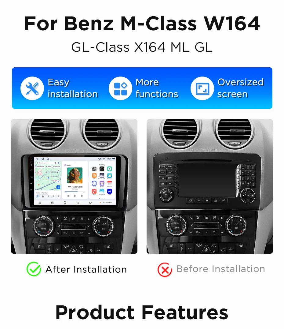 Junsun 8-Kern Wireless CarPlay Android Auto Autoradio für Mercedes Benz M-Klasse W164 GL-Klasse X164 ML GL 4G WiFi GPS Navigation Autoradio Head Unit – Detail 2