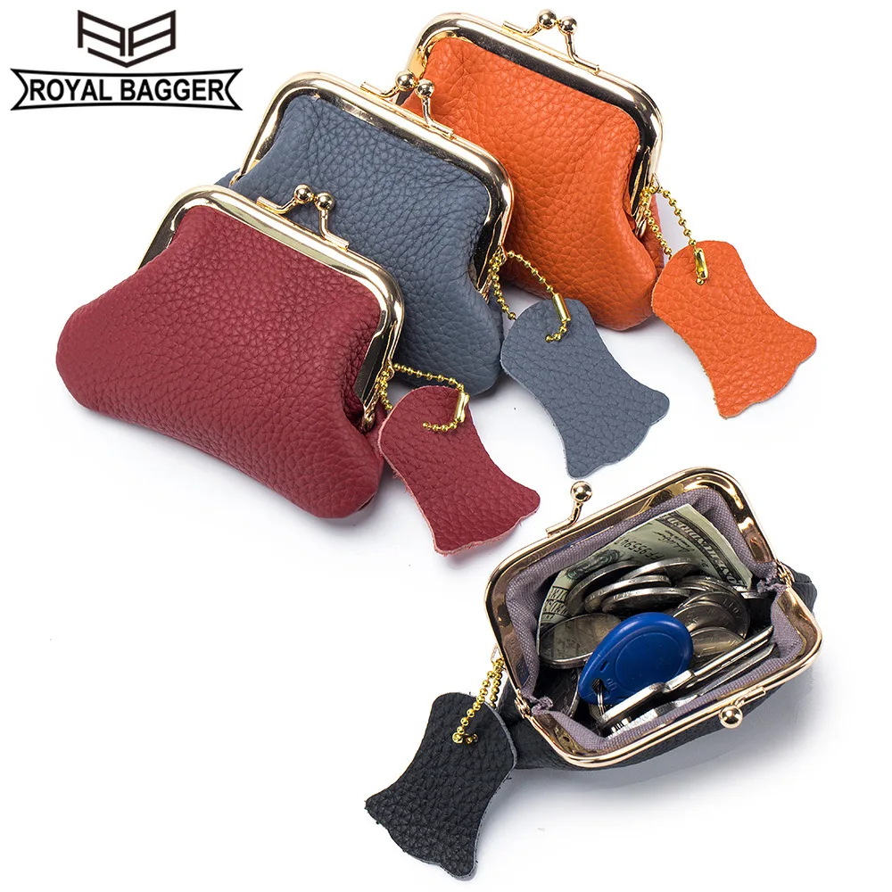 Royal Bagger Mini Coin Purse for Women Genuine Cow Leather Ladies Fashion Vintage Wallets Small Purses Elegant Wallet 2027