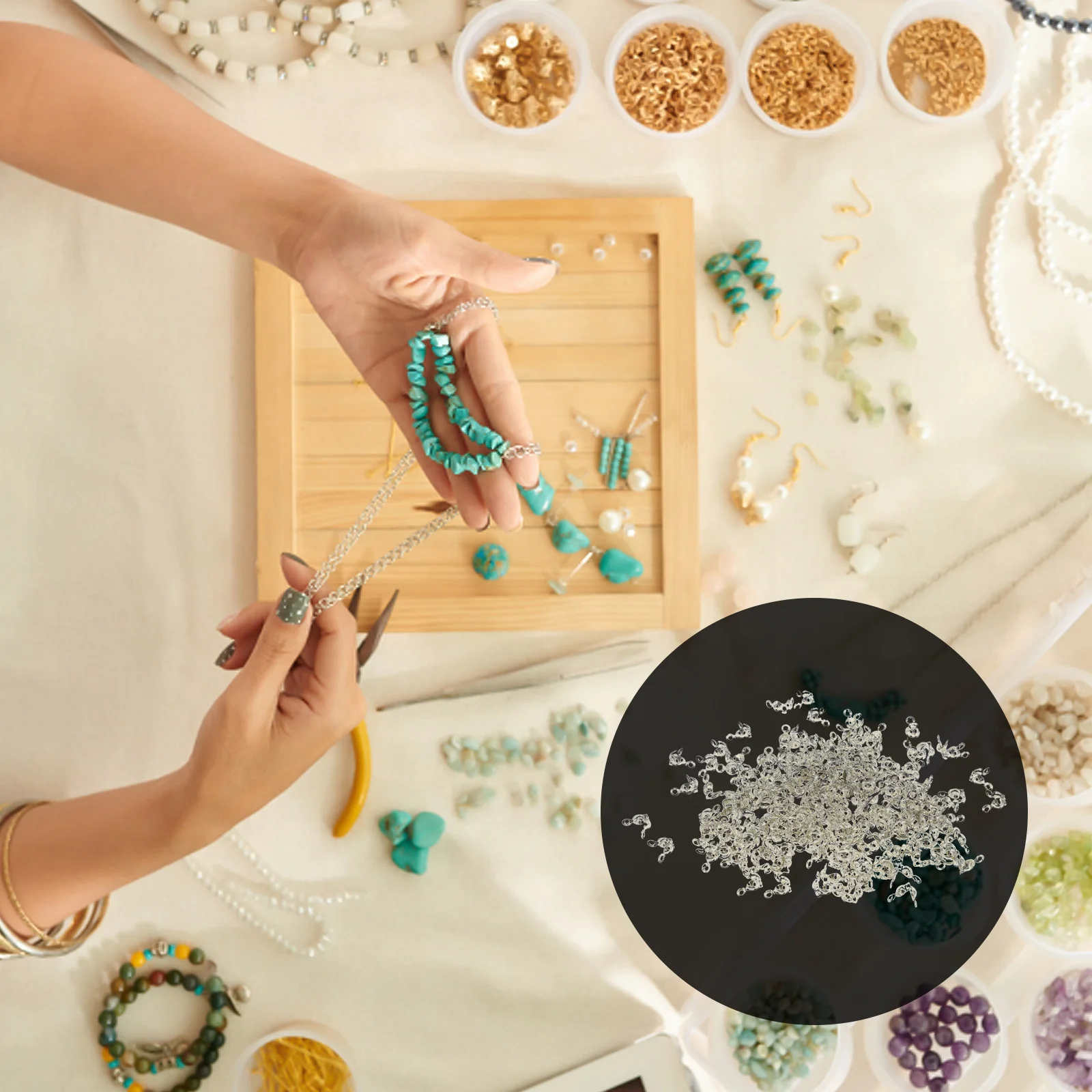 

300 шт., обжимные бусины, ожерелье из сплава премиум-класса, застежка, металлические принадлежности для самостоятельного изготовления, круглая форма, легко носить с собой, практичные, традиционные, элегантные