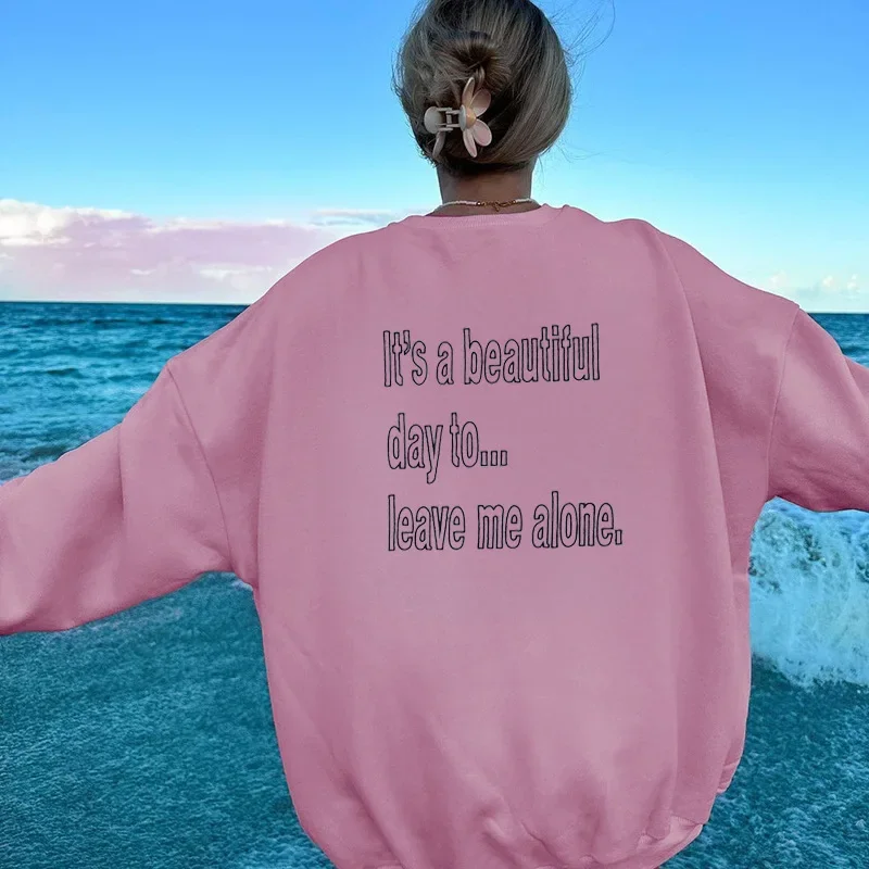 New casual solid color hooded multifunctional pullover with plush loose fit women's capital letter printed long sleeved shirt