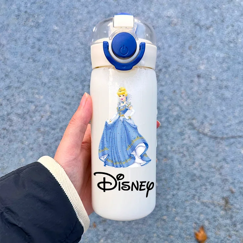 400ML Disney Princess Cartoon Straw Water Bottle Portable Small Capacity Plastic Water Bottle Outdoor Travel Sports Water Cup