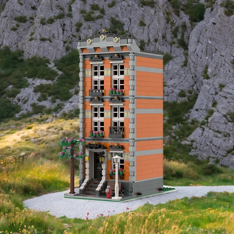 992 pezzi MOC Orange Townhouse A5 architettura elegante modello plug-in modello fai da te blocchi di costruzione giocattoli di compleanno regalo