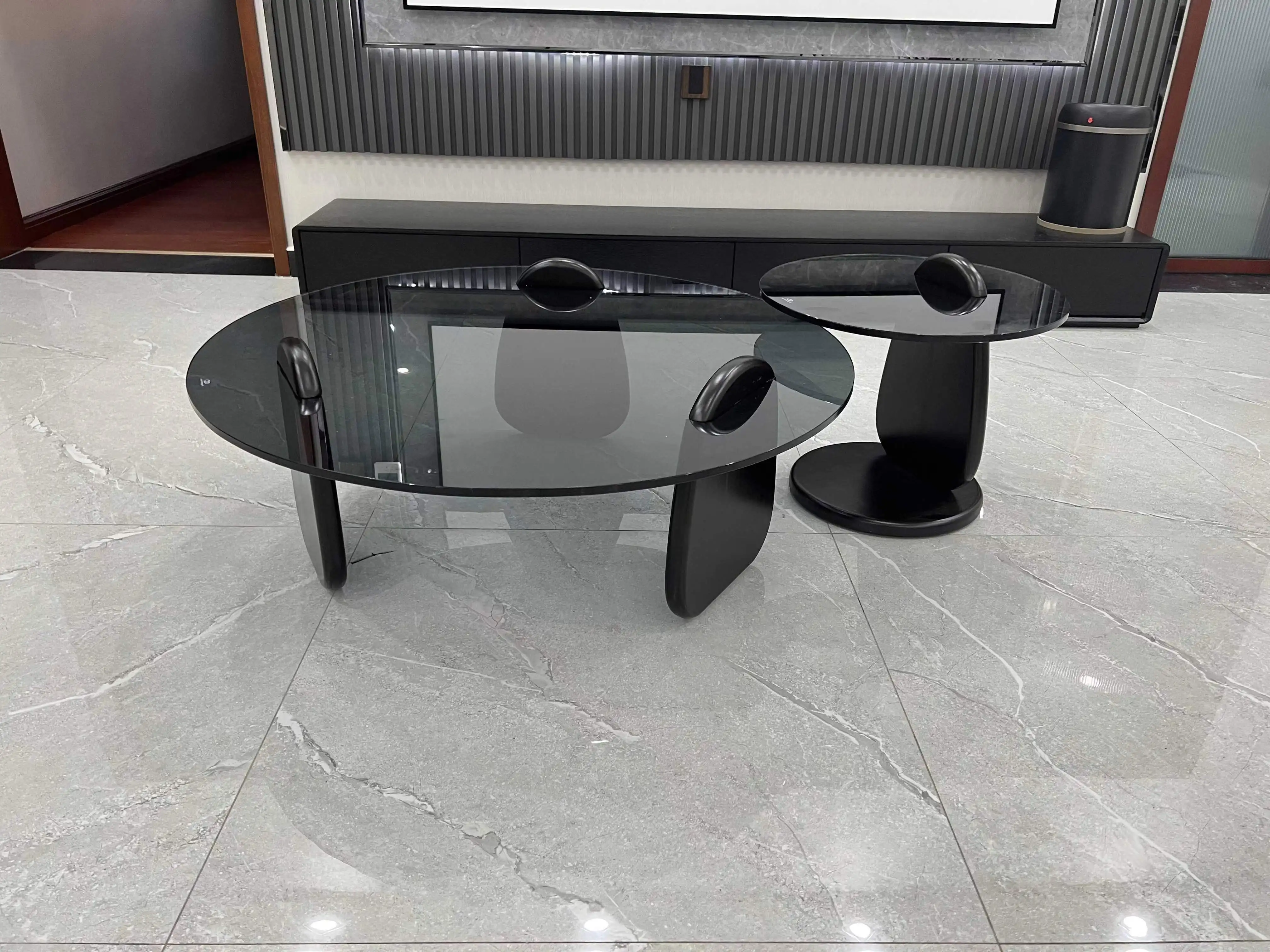 طاولة قهوة منزلية لغرفة المعيشة الإيطالية الفاخرة والخفيفة وطاولة قهوة حديثة وبسيطة وطاولة قهوة زجاجية مستديرة مبتكرة #5