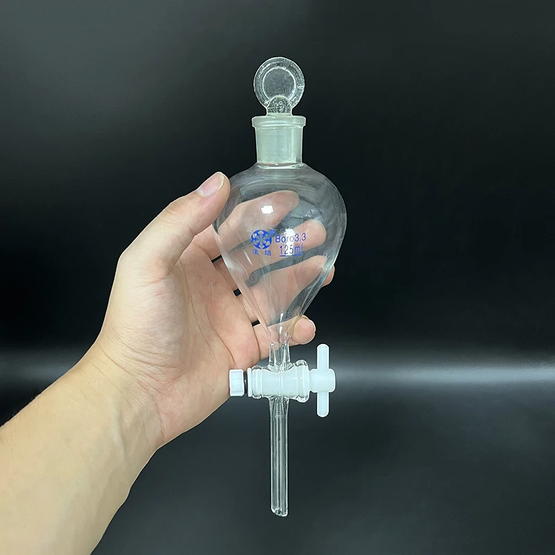 FAPEI Separatory funnel globe shape,with ground-in glass stopper,Capacity 125mL,Spherical separatory funnel,PTFE switch valve