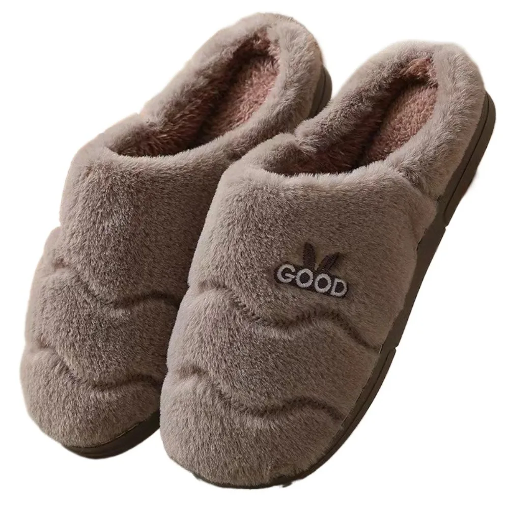 

Прочные теплые плюшевые тапочки с вышивкой, пушистые зимние домашние тапочки с надписью, домашние тапочки с толстым кроликом для женщин и девочек
