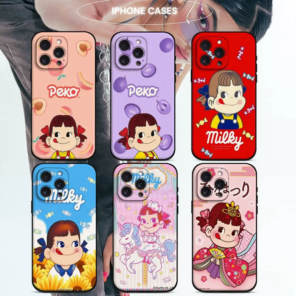 Funda de Silicona Mate Suave F-Fujiya Milky Peko-Chan para iPhone 17 Pro 15 13 14 16 11 12 Pro Max Plus XR XS X SE