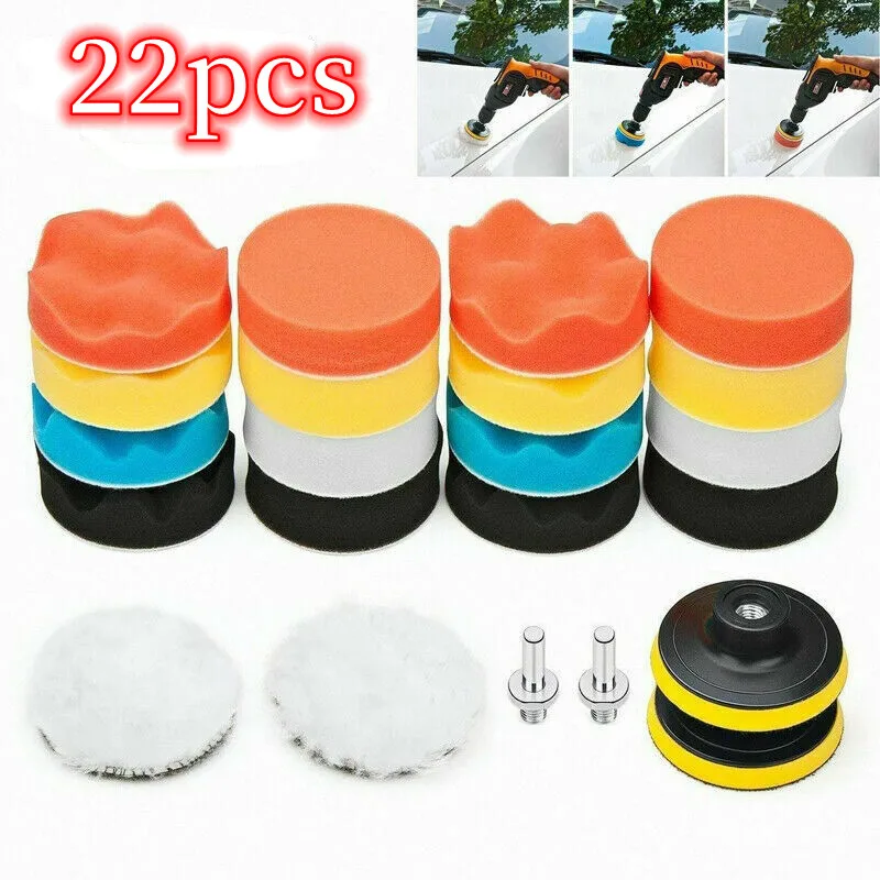 22pcs 3 inch Car Polishing Pad Sponge Buffing Waxing Clean Polish Buffer Drill Wheel Polisher Removes Scratches Car Repair