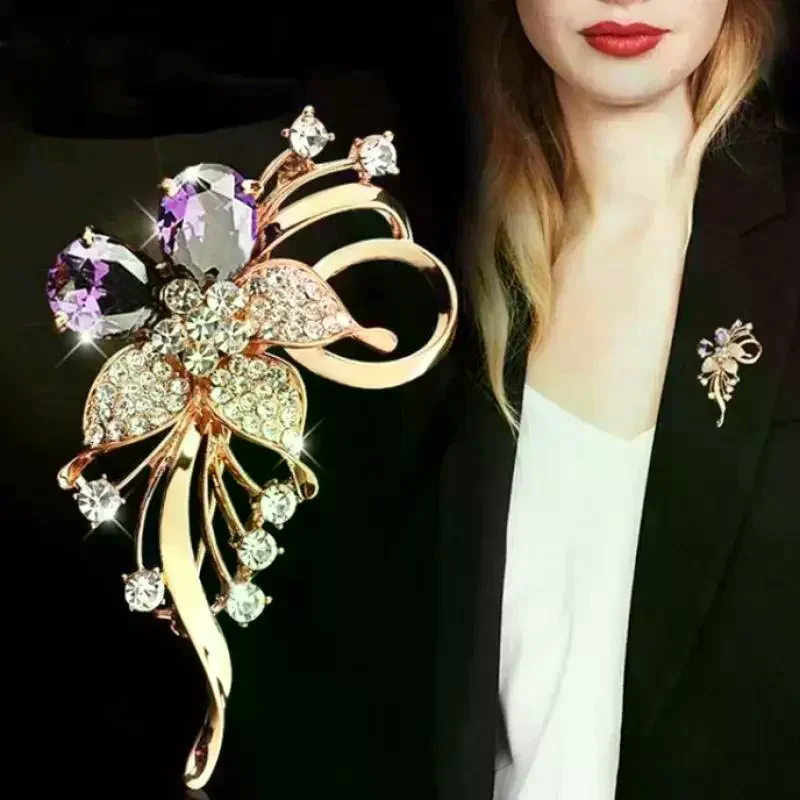 Luxury Temperament Zircon Flower Brooches For Women Girls Fashion Versatile Shiny Corsage Wedding Clothing Accessories Gifts