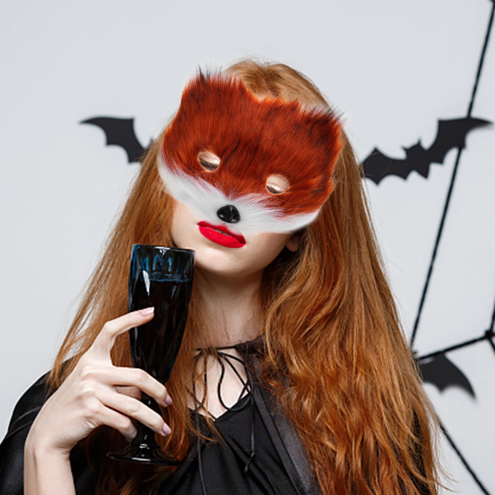 

Half Face Animal Mask Furry Fox Cat Wolf Halloween Masquerade Party Cosplay Eye Cover Exquisite Design Soft Comfortable