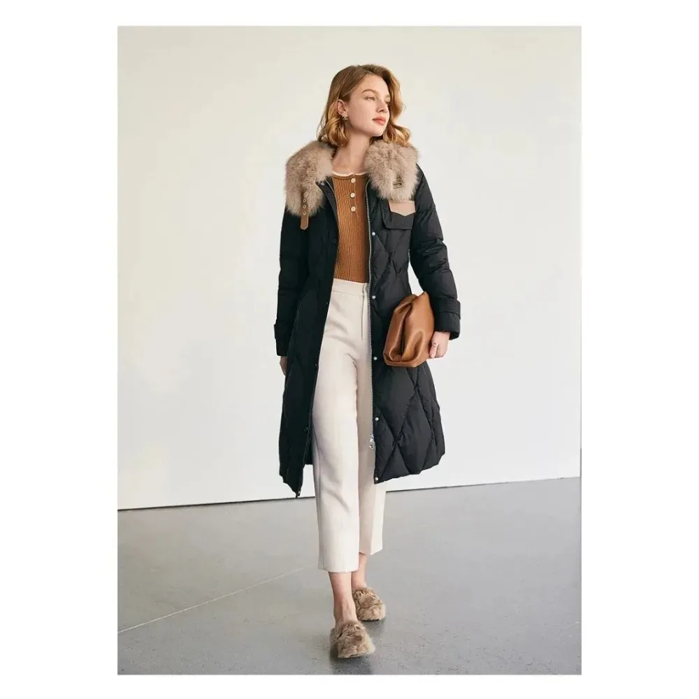 Huge Real Fox Fur Collar 2024 Winter 90% Duck Down Jacket Women Long Puffer Coat Snow Outerwear Female Slim Feather Parkas