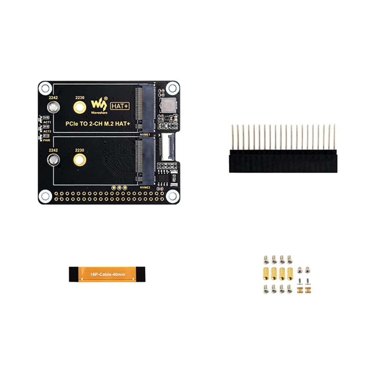 

Waveshare Adapter Board PCIe to 2-CH M.2 HAT+ On-Board Indicators Power Monitor Chip EEPROM for Raspberry Pi 5
