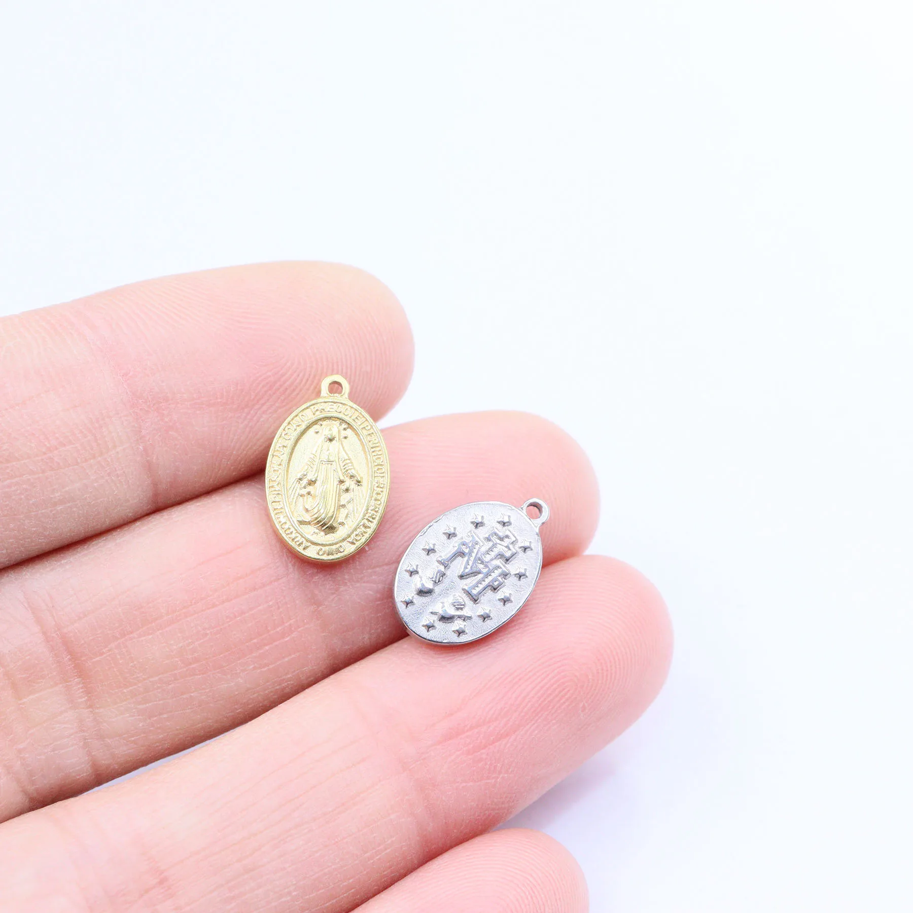 5 sztuk stal nierdzewna 316L wysokiej jakości moneta jezus antyalergiczne kobiety dziewczyna Charms wisiorek DIY biżuteria naszyjnik kolczyki nieblaknące