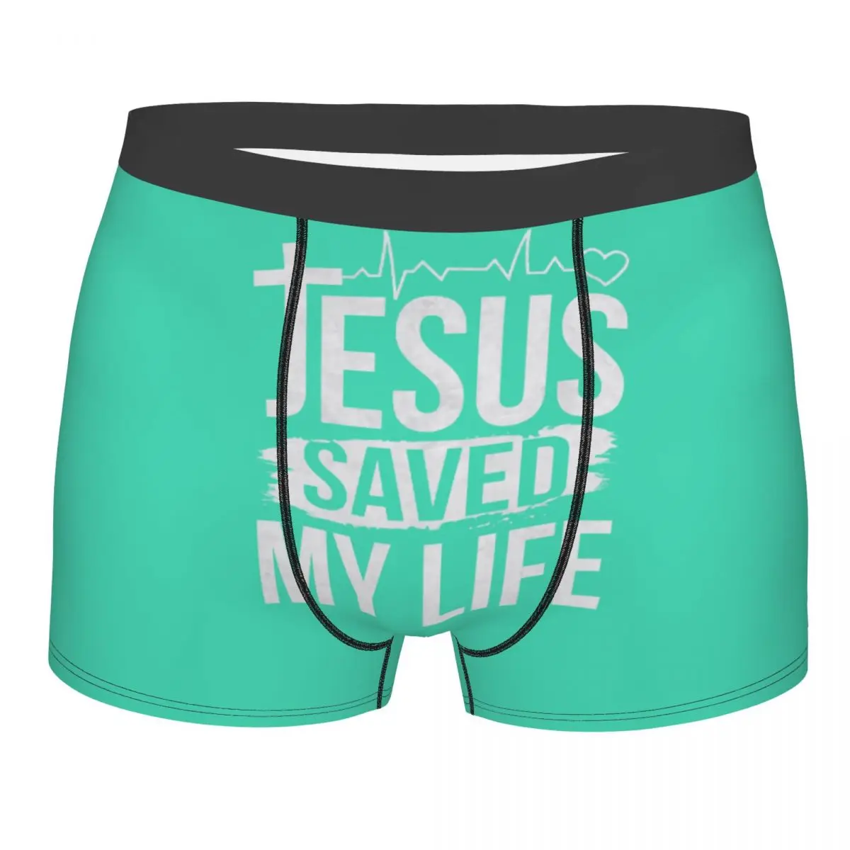 Custom Jesus Saved My Life Boxer Shorts For Men Christ Religion Christian Faith Underwear Panties Briefs Soft Underpants