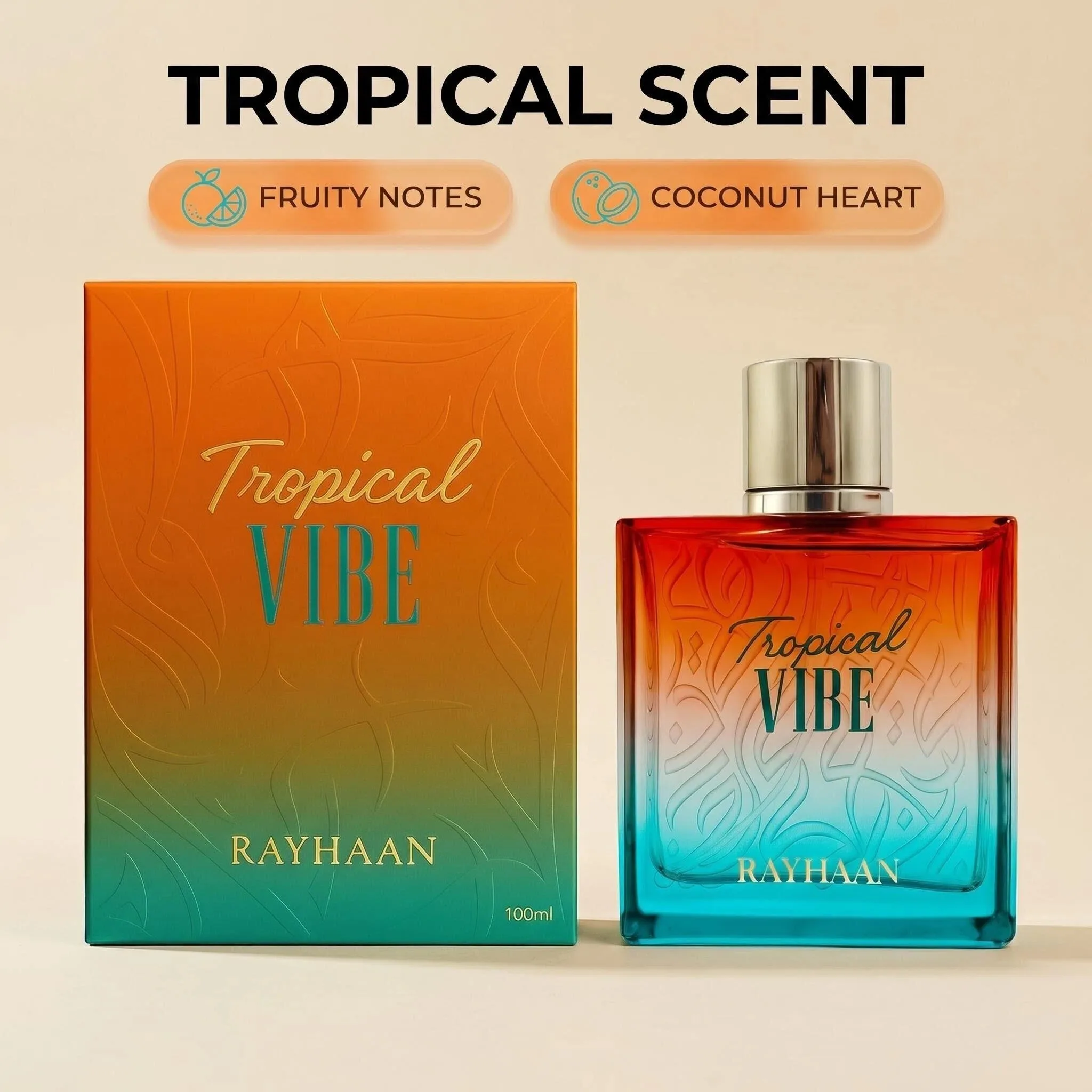 

Rayhaan Tropical Vibe 100ml EDP Unisex Perfume Tropical Fruity Coconut Amber Woody Long Lasting Fragrance for Men Women