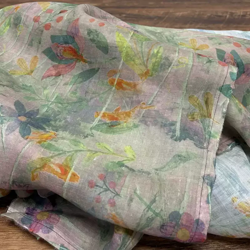

Pure ramie printed fabric, used for making high-end summer clothing sewing fabrics.