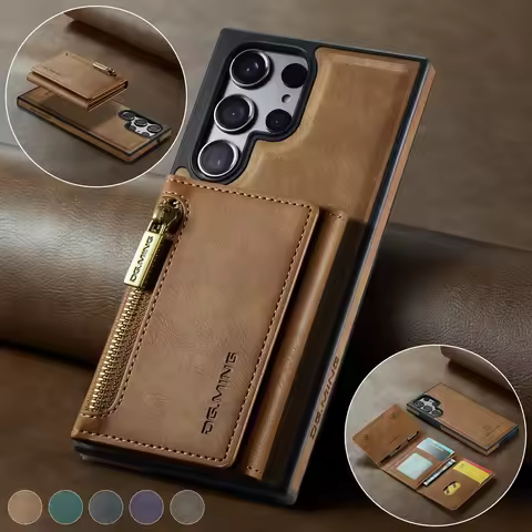 Zipper Cards Bag in 1 Detachable Leather Wallet Case For Samsung Galaxy S23 S24 Ultra S22 FE S21 Plus S23FE Pocket Purse Cover