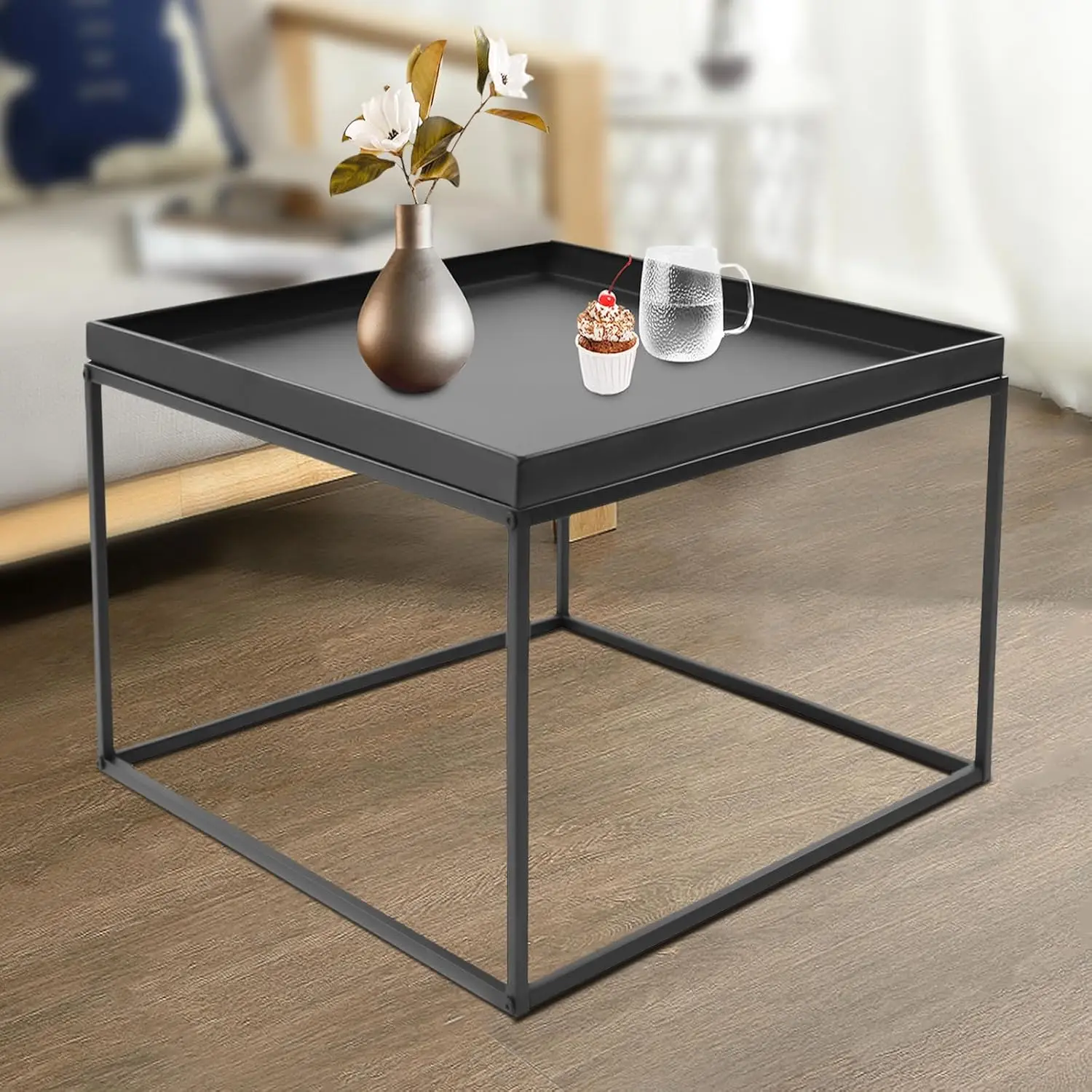 

Стальной приставной столик-поднос, прямоугольный акцентный кофейный столик, устойчивый к ржавчине и водонепроницаемый, для улицы и дома, маленький приставной столик для дивана