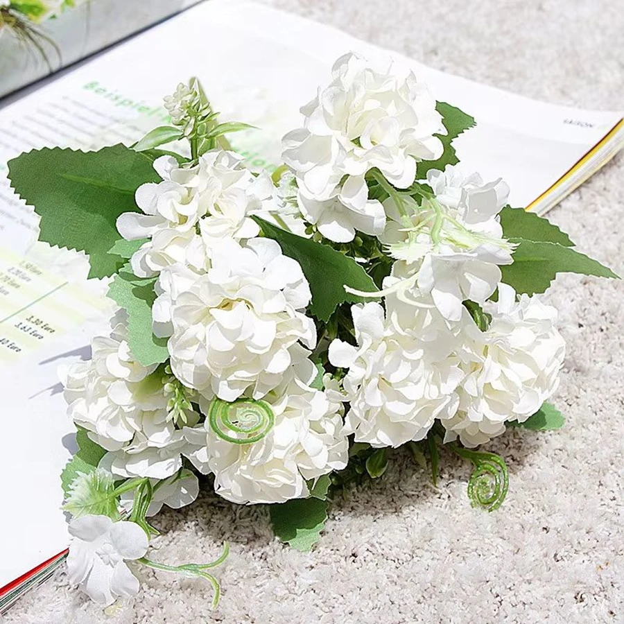 Artificial Flower 5 Fork Bunch Silk Carnation Spring Lucky Ball Simulation Fake Home Soft Dress Landscape Set Manual Diy Bouquet