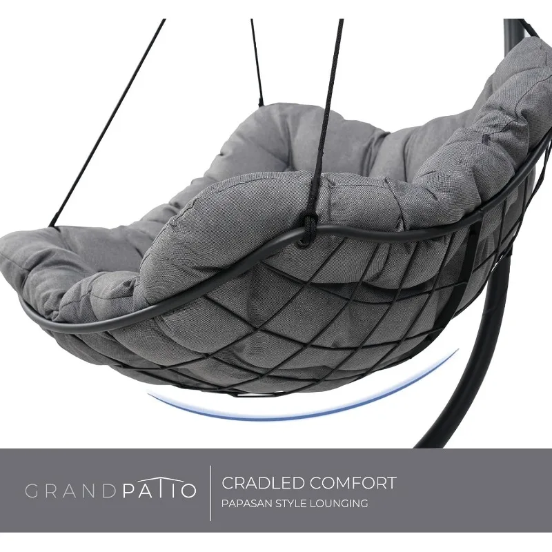 Silla de exterior con soporte, columpio con cojín, silla colgante con revestimiento electrónico para dormitorio, jardín y patio trasero, gris