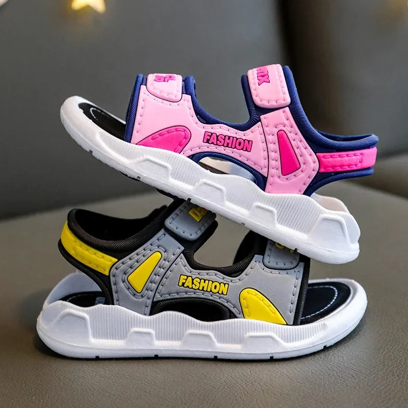 

2026 Summer New Children's Open toed Sandals, Baby Color Patchwork Shoes, Girls' and Boys' Loop Barefoot Shoes