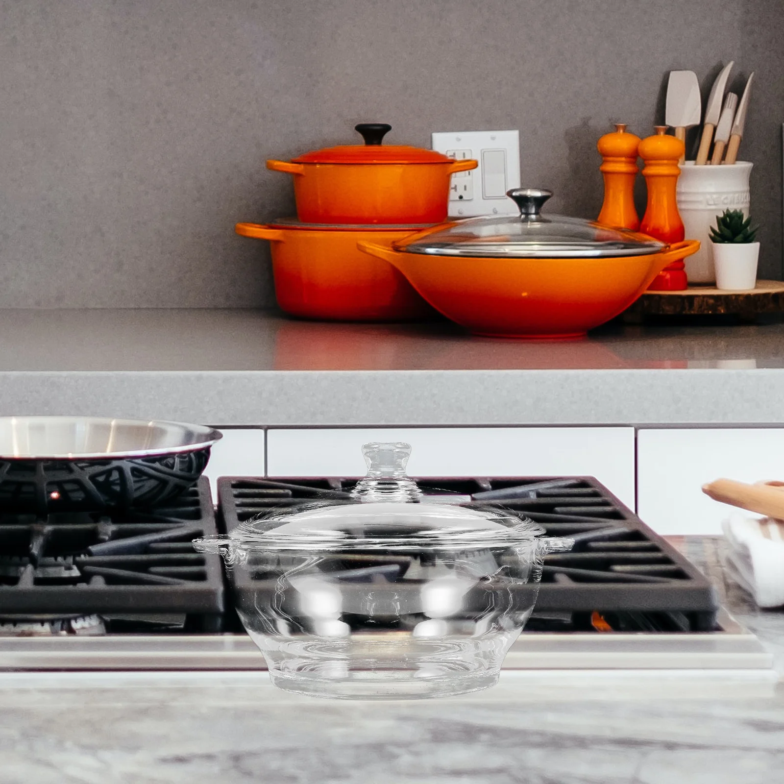 

Glass Stew Pot 2.5L Double Ear Stockpot Heat Resistant Cooking Pot with Lid Stew Cooker for Home Kitchenware