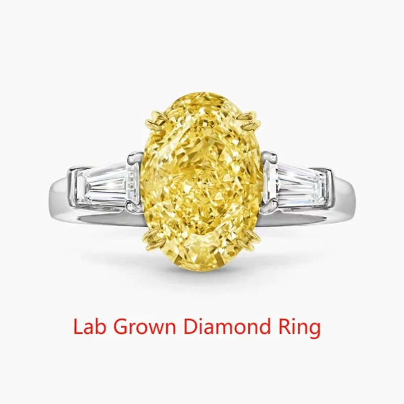 

2CT Main Stone Oval Cut IGI Lab Grown Yellow Diamond VS Ring 14K Yellow Gold Basket & Platinum 950 Band Diamond Ring For Women