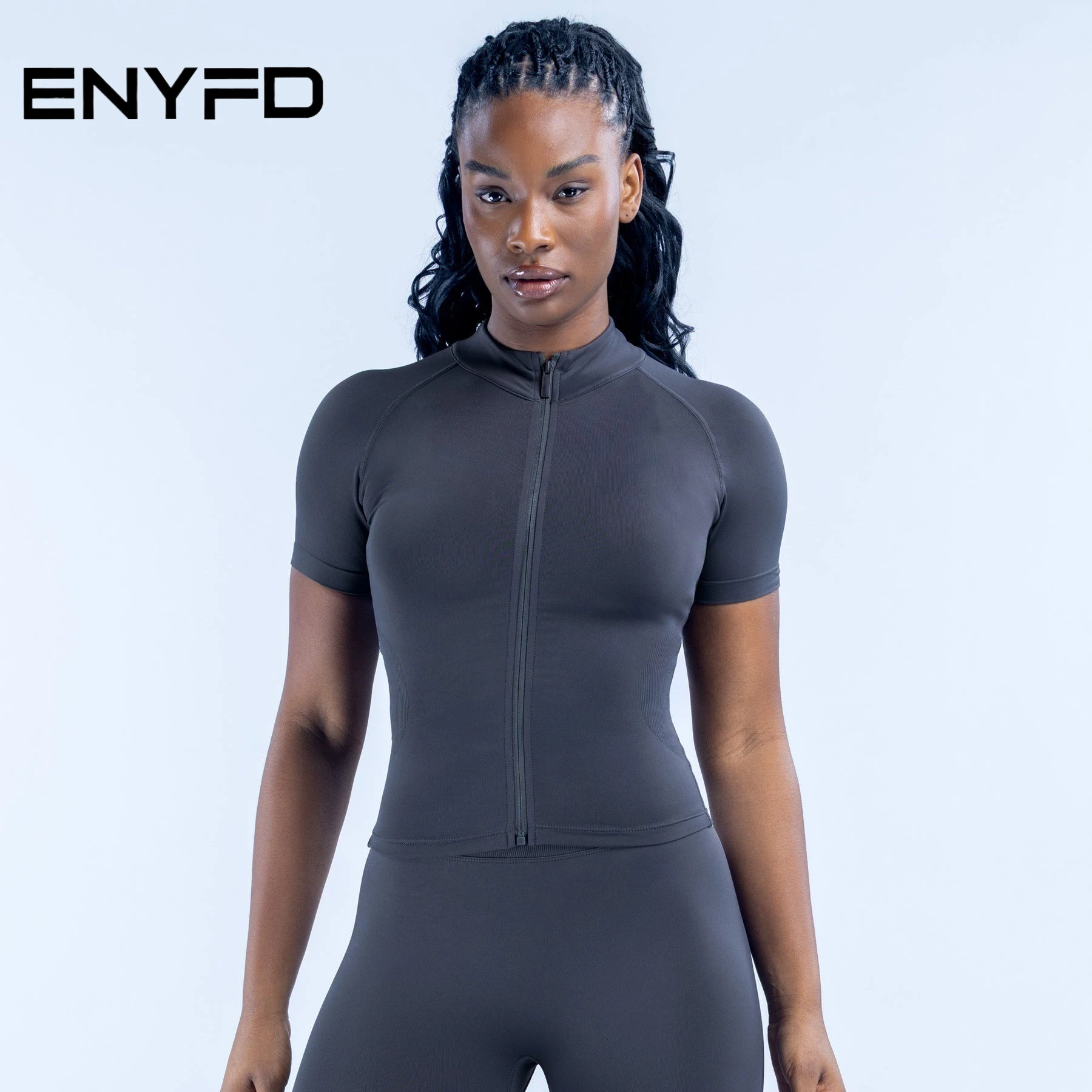 

ENYFD Short Sleeve Zipper Women's Yoga Slim Fit Full Zipper Top Fitness Sports Jacket Outdoor Running Casual Training Wear
