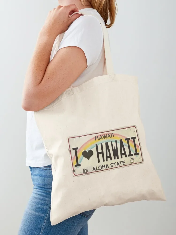 

Vintage Hawaii License Plate I Love Hawaii Tote Bag bag for beach Customizable tote bag custom bags eco pack