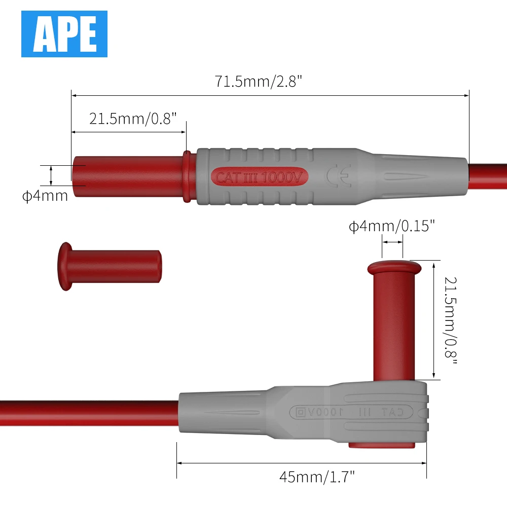 Imagem -03 - Multímetro Teste Chumbo Segurança Banana Plug 90 Graus para Cabo de Teste Multímetro Reto 100cm Peças