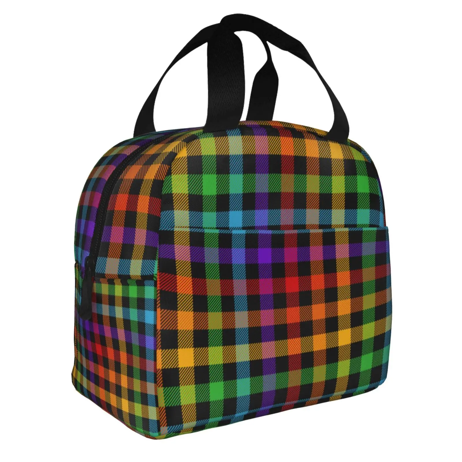 Colorful Checkered Pattern Lunch Box Waterproof Thermal Cooler Food Insulated Lunch Bag Kids for Kids Portable Picnic Tote Bags