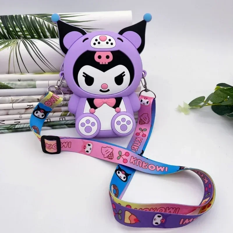 3D Sanrio Kuromi Cartoon Silicone Coin Purse Coin Pouch Cute Children's Shoulder Bag Baby Mini Storage Birthday Gift Anime Doll