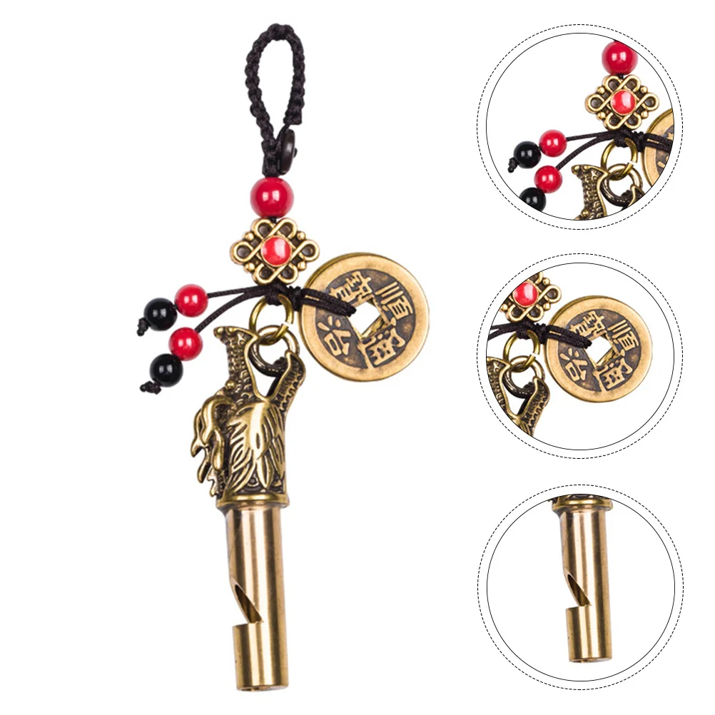 1Pcs Exquisite Pendant Whistle Premium Brass Retro Delicate Whistle Multi Functional Key Ring Pendant for Outdoor Emergency Use