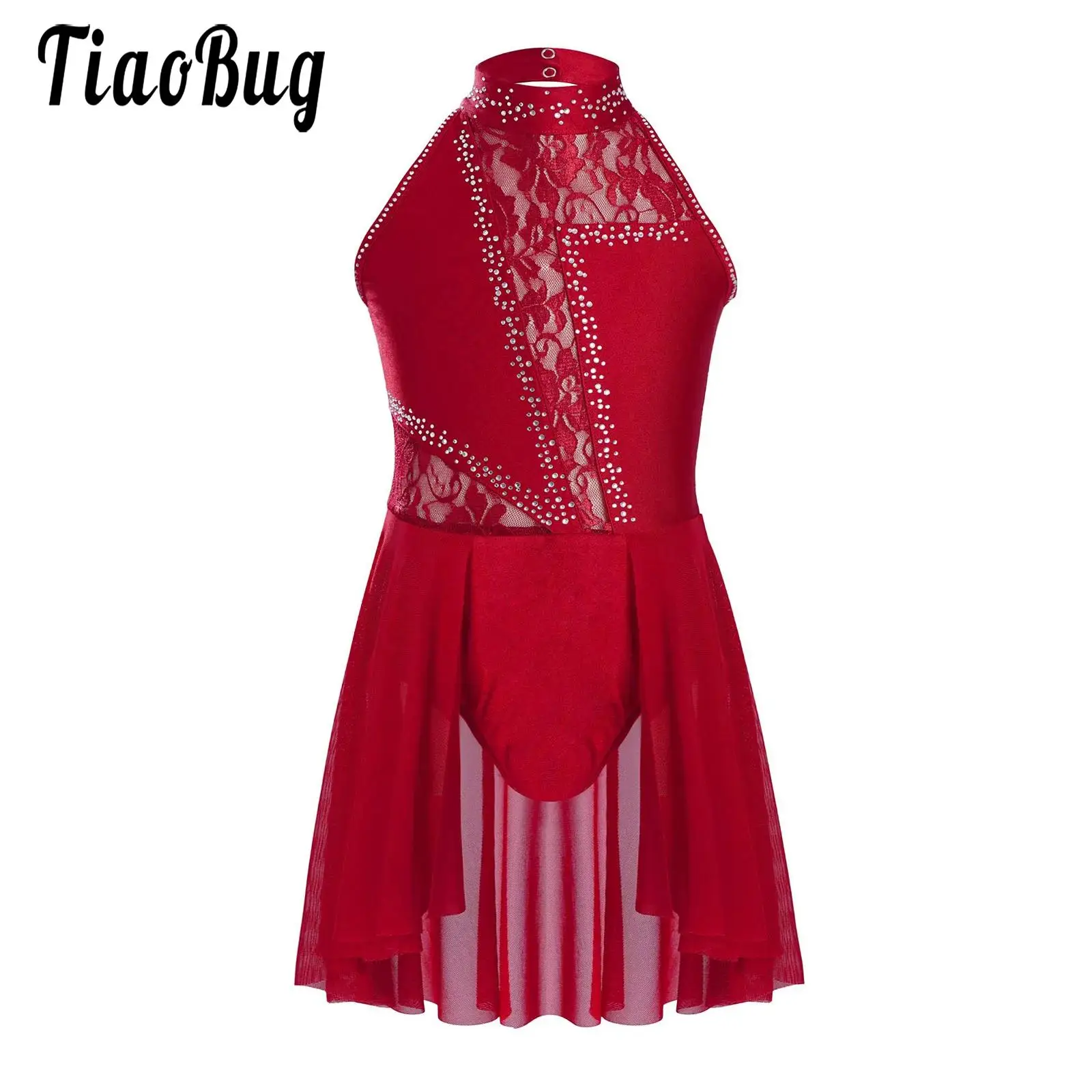 

Girls Lyrical Dance Dress Roller Skating Performance Costume Floral Lace Patchwork Cutout Back Leotards Figure Skating Dress