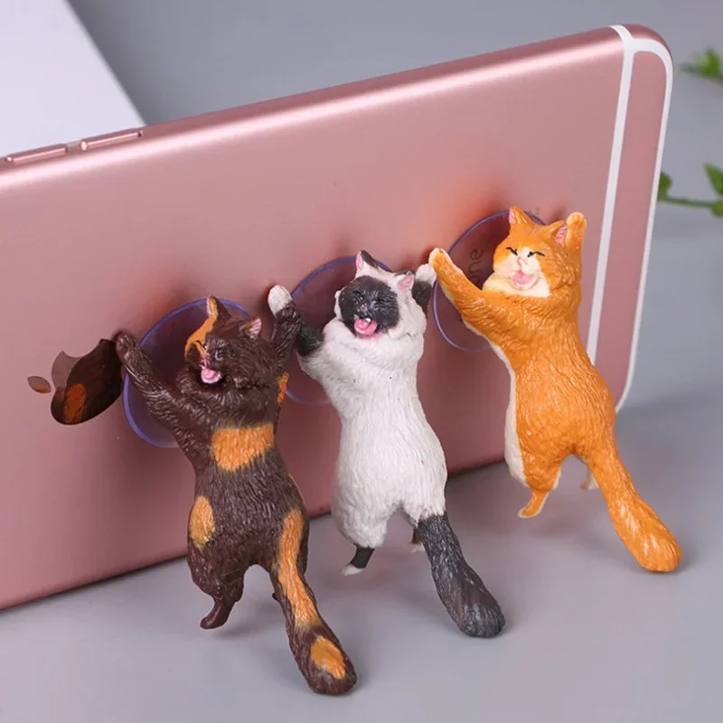 Cute Cat Phone Holder Tablets Desk Sucker Support Resin Mobile Phone Stand Holder Sucker Design Animal Holder for Smartphone