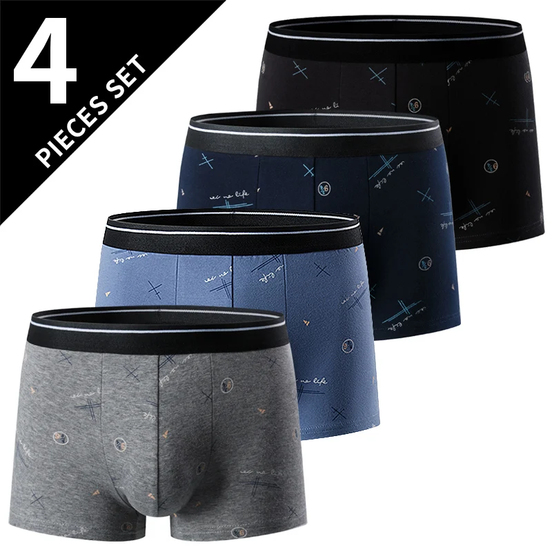 4-piece men\'s fashion plus-size printed underwear comfortable sexy shorts teenagers mixed underwear in a variety of colors