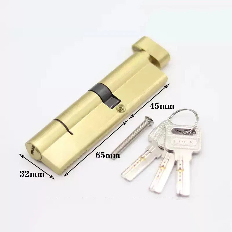 Gold Double or Single Open Cylinder Hardware Indoor 60/65/70/75/80/90 Lock Door Cylinder Brass Lock Extended 3pcs key
