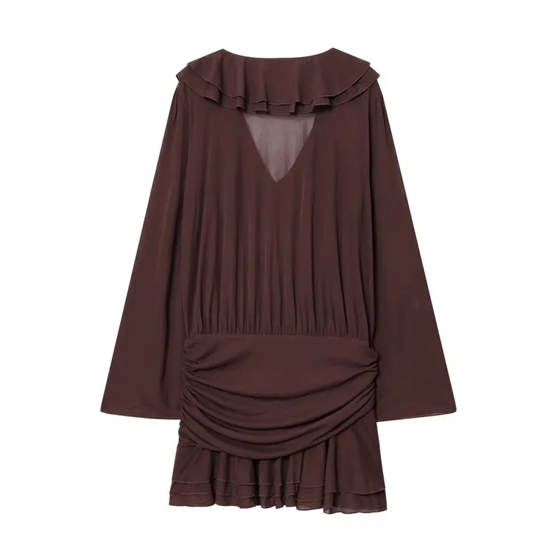 Outono 2025 novo feminino v-ne longo sve a linha ort dr em camadas decoração casual sle 00% outro material dr