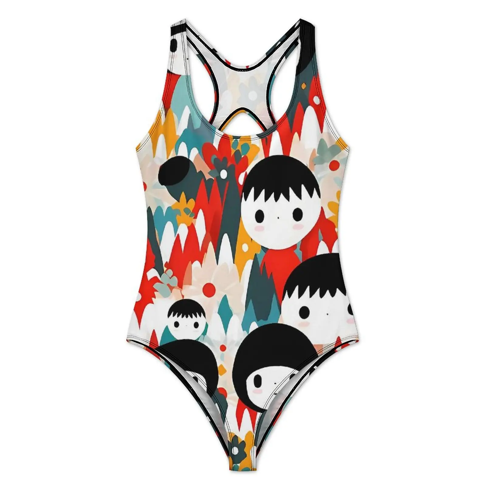 Japanese Dolls Swimsuit Sexy Kaleidoscope Dreams One Piece Swimwear Push Up Swimsuits Simple Sport Beach Wear