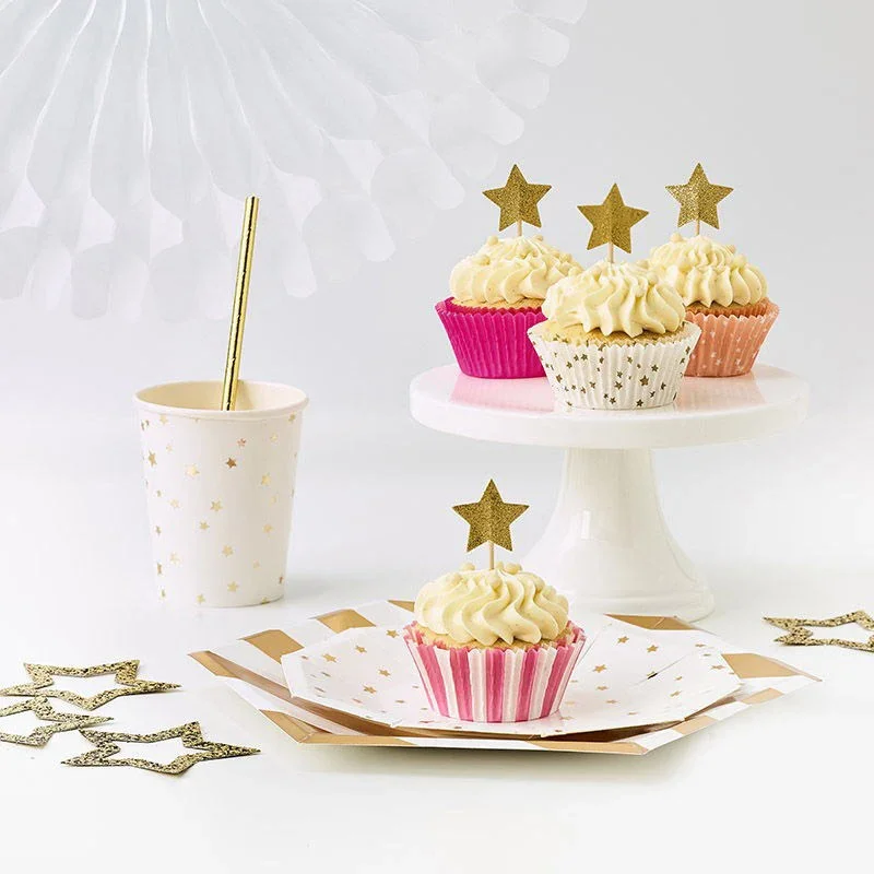 Gold Silver Fiol Star Paper Plates Tableware Paper Plate Cups Napkins Theme Festival For Wedding Birthday Star Party Supplies