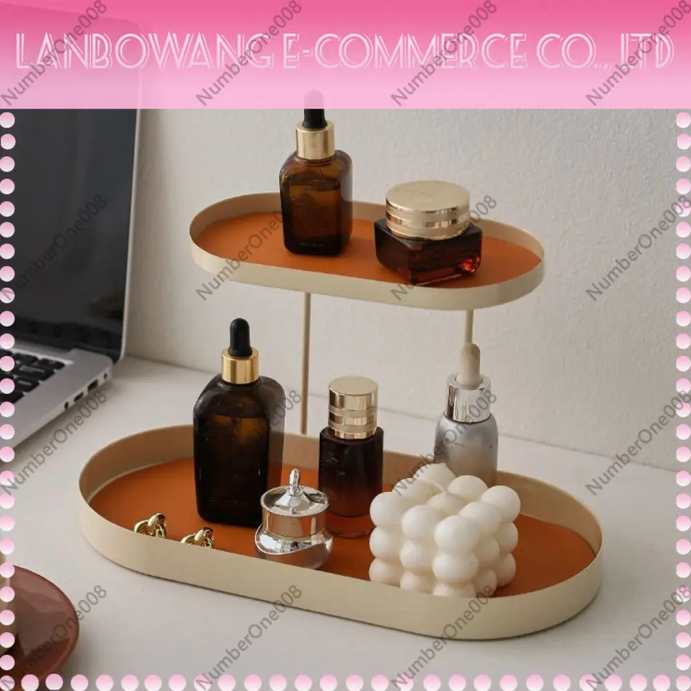 Iron Cosmetics Storage Rack Creative with Leather Cushion Desktop Tray Simple Double-layer Jewelry Display Plate Candy