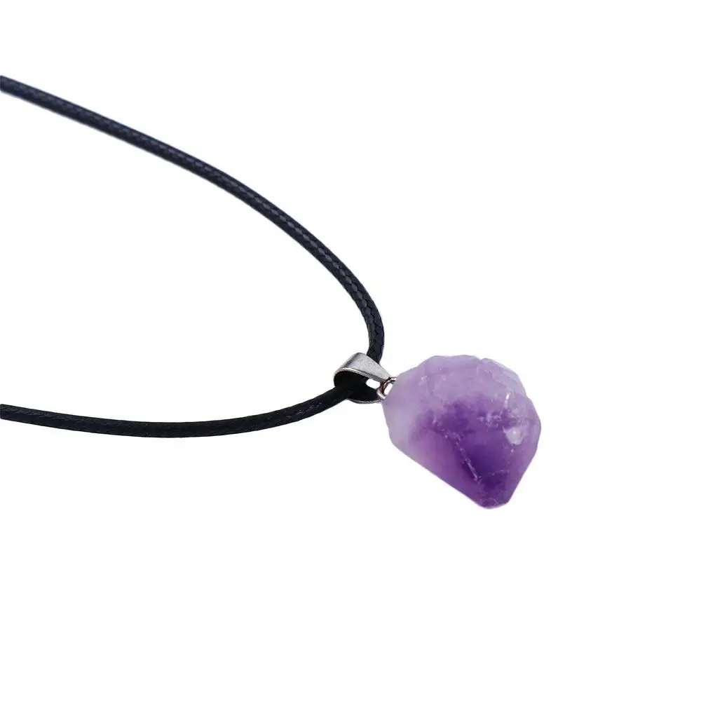 Retro Leather Rope Jewelry Gift Women Amethyst Crystal Necklace Korean Style Jewelry Female Necklace Geometry Clavicle Chain