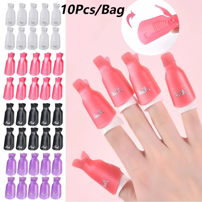 10 Stück/Beutel Nagel-Acryl-Entfernungsclip zum Entfernen von UV-LED-Gel-Nagellack, lila, rosa, Maniküre-Werkzeuge, Nagelzubehör für Profis – Detail 1