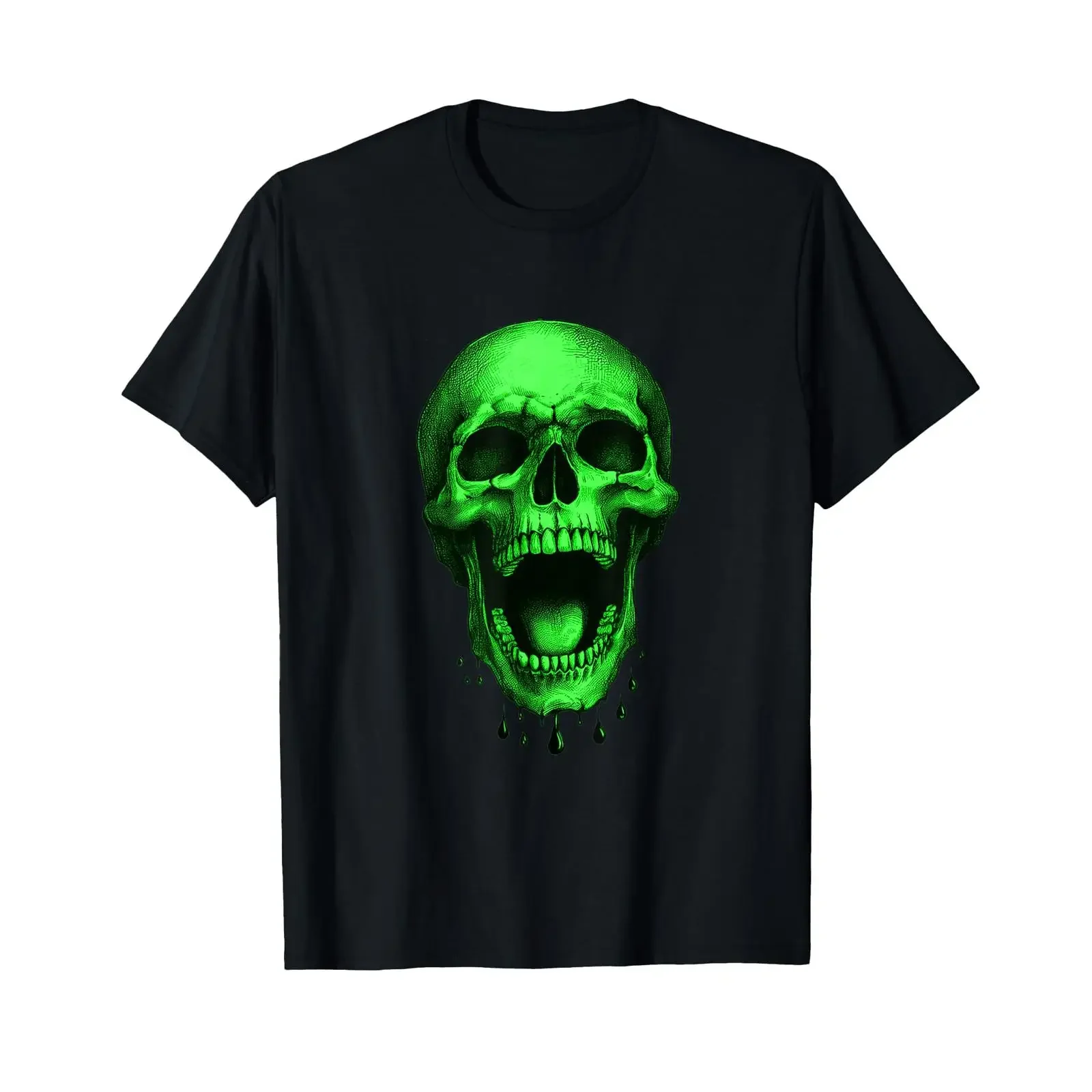 Neon Green Halloween Skull Freaky T shirt vintage Washed graphic Casual Slightly designer clothes streetwear Unisex
