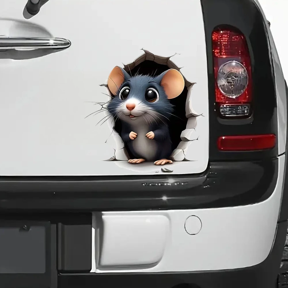 Mouse Hole Sticker Rabbit Ear Windows Refrigerator Trunk Laptop RV Waterproof Decals VAN Bumper Vinyl Fun Graphics Decor